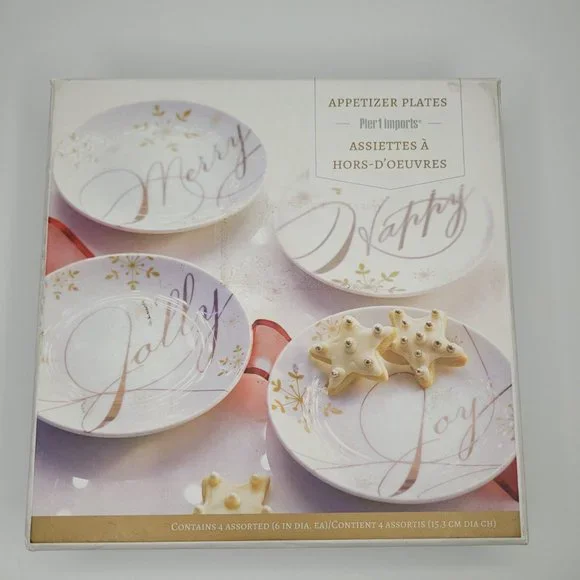 Pier 1 Imports Holiday Season Appetizer Plates Set of 4 Christmas Wish 6" Dinner - Picture 1 of 11